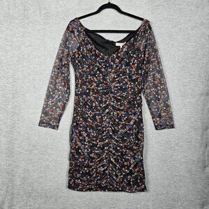 Bcbgeneration Women's Nightfal V-neck Floral Long Sleeve Mesh Dress Sz 14 NEW